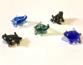 Set of Five Blown Glass Frog Figurine Set 0.5&quot;