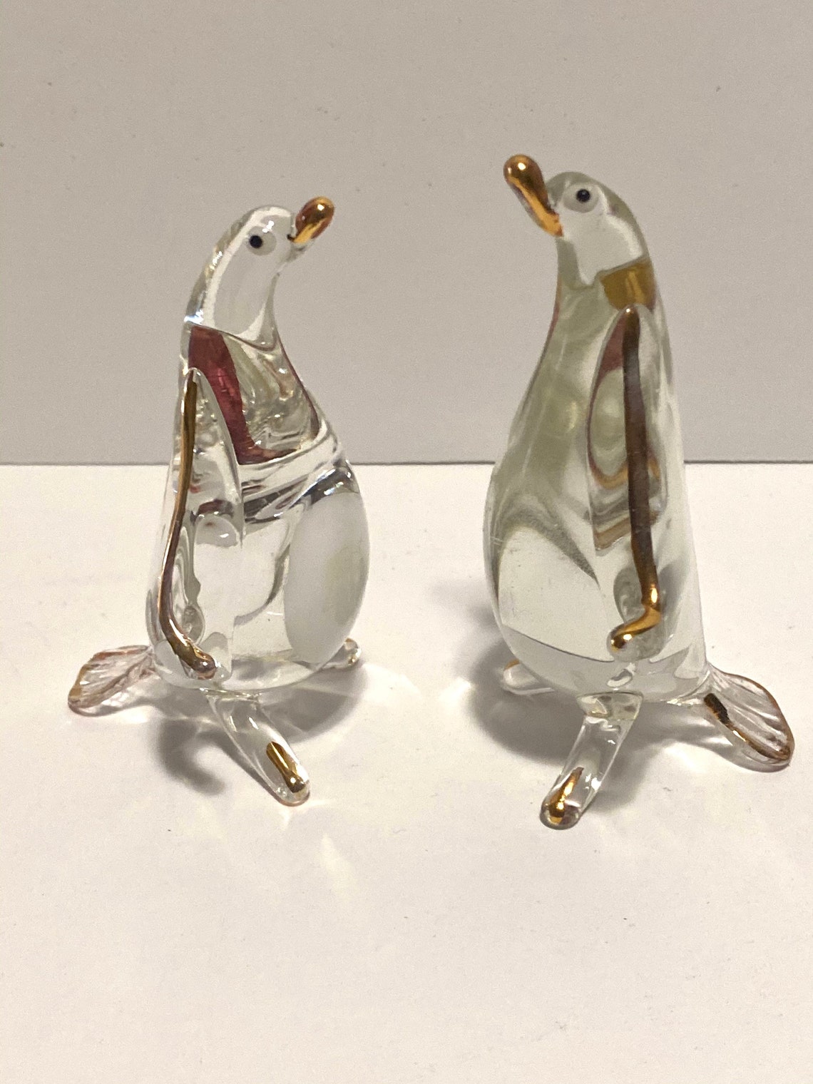 Set of 2 Blown Glass Penguin Figurine 3.5h Etsy