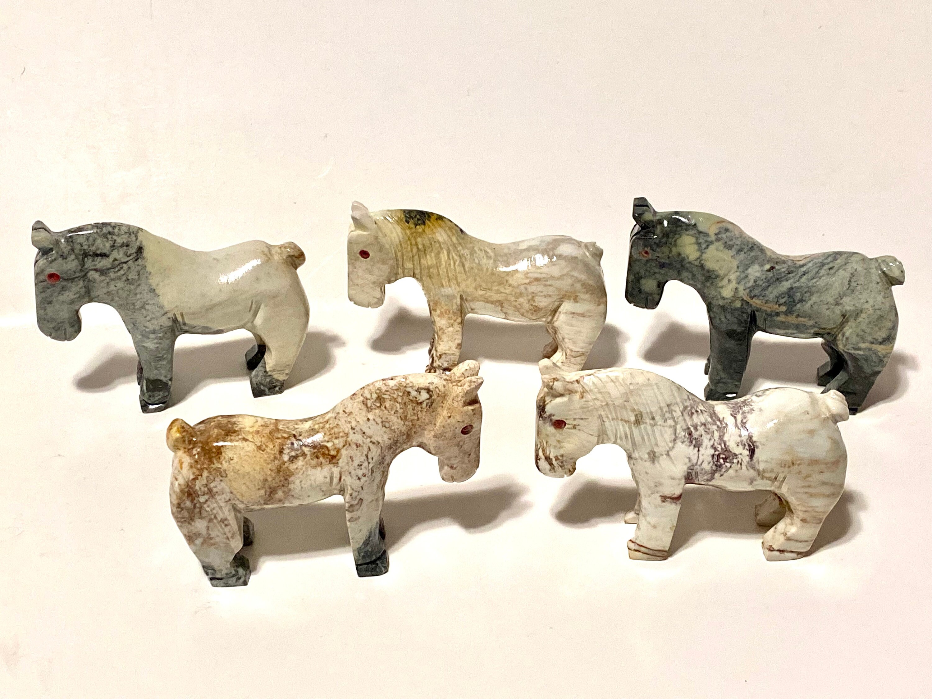 Set of 5 Peruvian Soapstone Animal Figurines 3.25", Great for