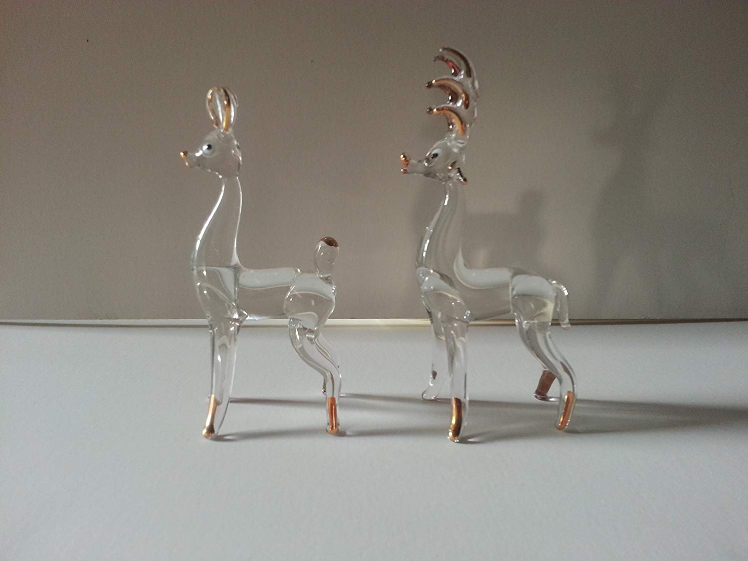 Set of 2 Blown Glass Bambi Deer Figurine Set 3.5"h for Christmas and Winter Holiday Season
