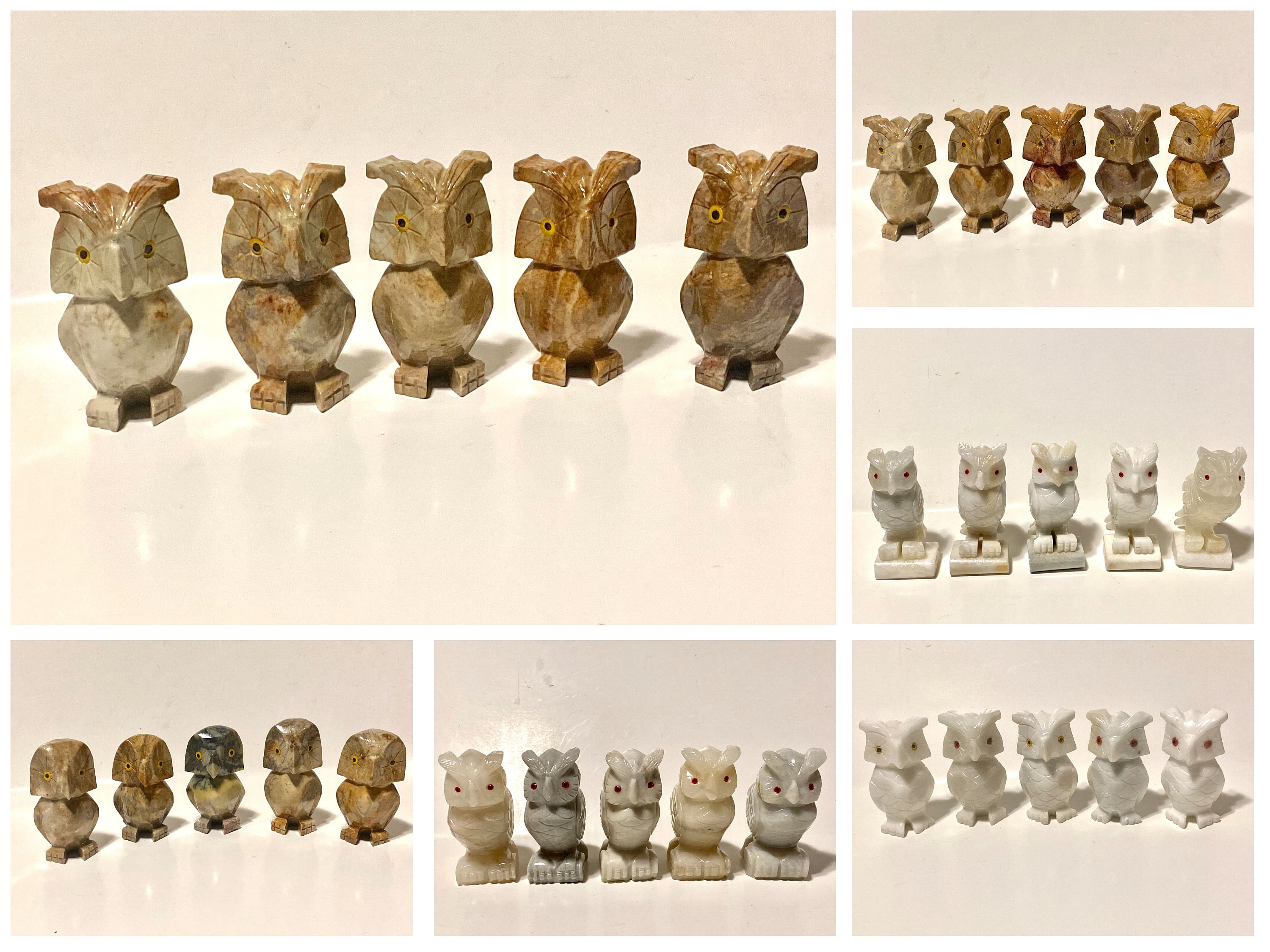 Set of 5 Peruvian Soapstone Owl Figurine 3.1- 3.25"H, Great for Housewarming Gift, Paperweight