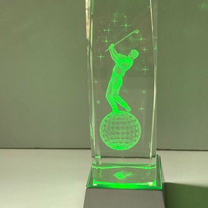 GOLFER Laser Etched 3D Crystals. Size: 4.5&quot;x2&quot;x2&quot;