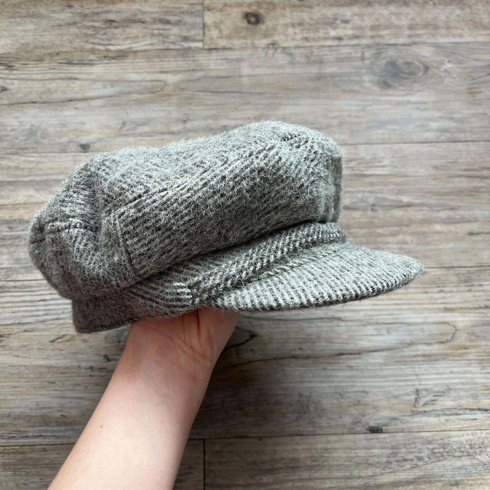 Vintage Barbisio Italy Wool Newsboy Cap Grey Herringbone  display picture 3