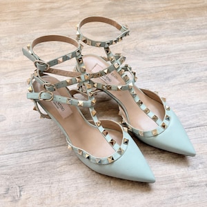 Valentino Garavani Rockstud Mint Leather Cage Flats Dames, EU 37, Italië afbeelding 1