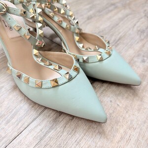 Valentino Garavani Rockstud Mint Leather Cage Flats Dames, EU 37, Italië afbeelding 4