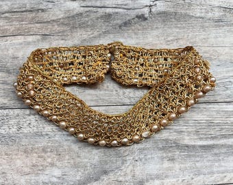 Vintage gouden ketting stof parel choker statement ketting retro glamour kraag