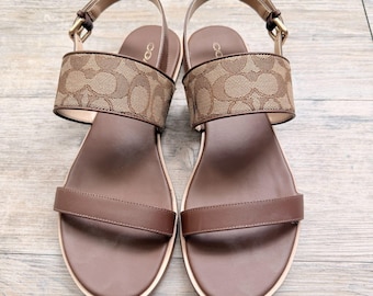 Coach Harley Sandal Signature Jacquard Brown Slingback Sandals Women's Size 10
