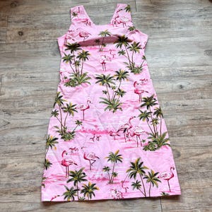 knee length dresses for ladies Girl Hawaiian Vintage Fit and Flare Dress in Flamingo in Love Size 10   Hawaii Hangover