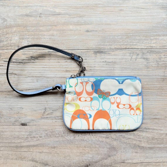 Vintage Coach Optic Butterfly Signature Wristlet Blue Multicolor Y2K Monogram