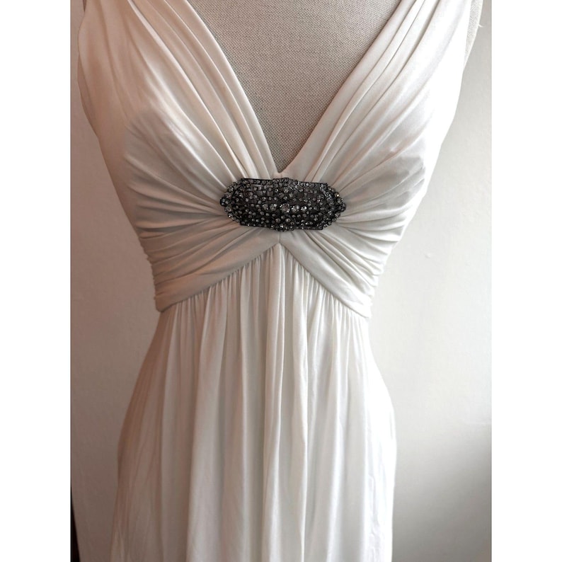 BCBG Max Azria witte Griekse Y2K maxi-jurk XS formeel schoolbal vintage begin jaren 2000 afbeelding 5