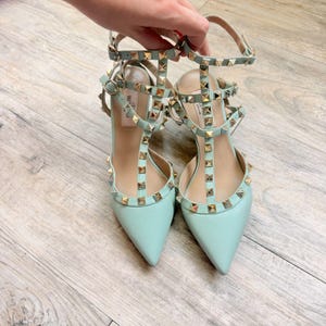 Valentino Garavani Rockstud Mint Leather Cage Flats Dames, EU 37, Italië afbeelding 13