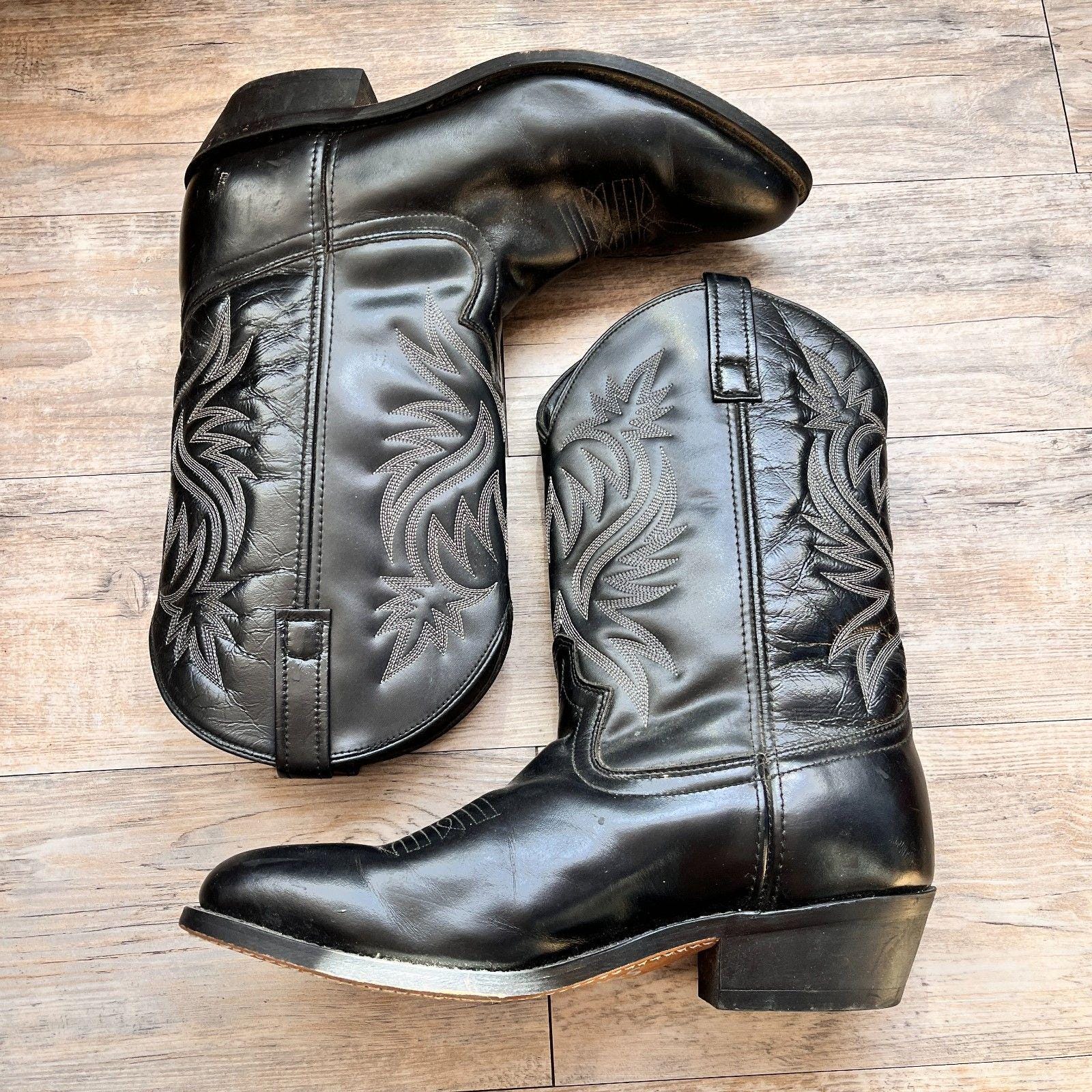 Laredo Cowboy Boots Mens 12D Black Leather Western Pull On Stitched Vintage Laredo Men main image 3