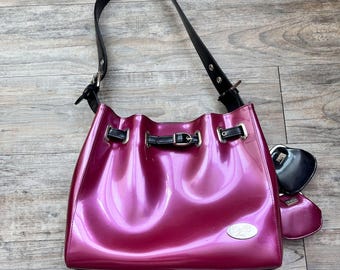 Beijo Y2K パテントショルダーバッグ ピンク ブラッツスタイル 光沢 ヴィンテージ ファンキー スラウチー ホーボー