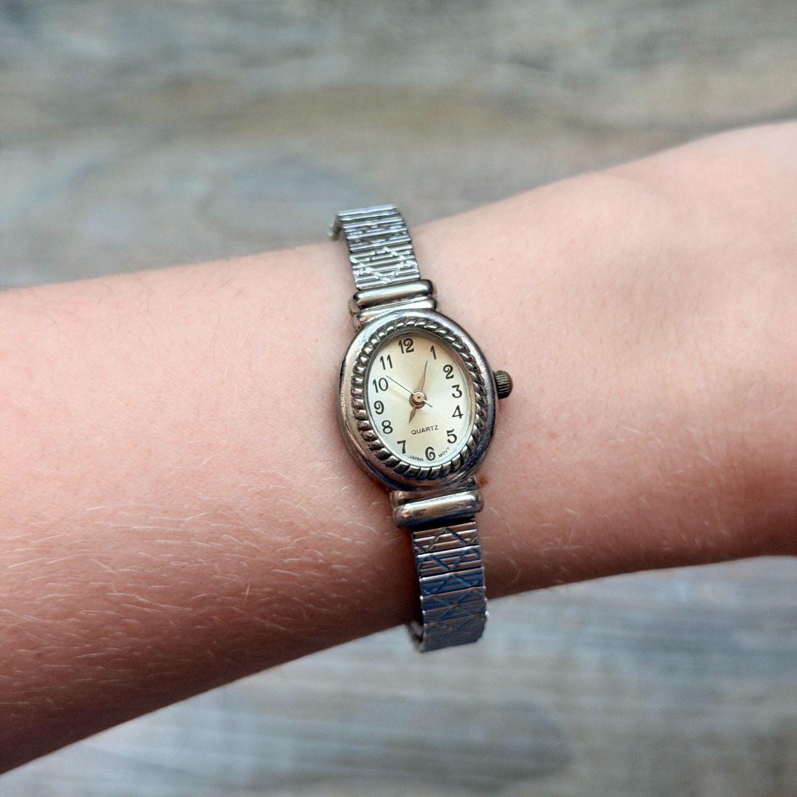 Element Silver Tone Stretch Bracelet Watch Oval Face Vintage Style Dress Antique Classic Silver Oval Watch - Etsy main image 4