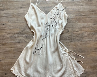 Victoria's Secret zijden onderjurk ivoor crème • Vintage Y2K geborduurde nachtjapon • Dames, groot