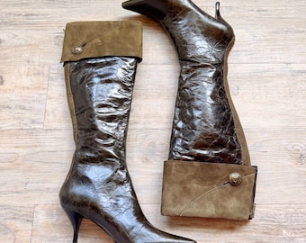 Vintage Y2K Nine West PTDESPINA Leather Knee High Boots 5.5M Suede Point Toe