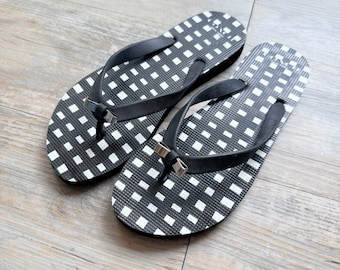 Coach Amel Black White Gingham Flip Flop Sandals Bow Thong Slides Women Size 5.5