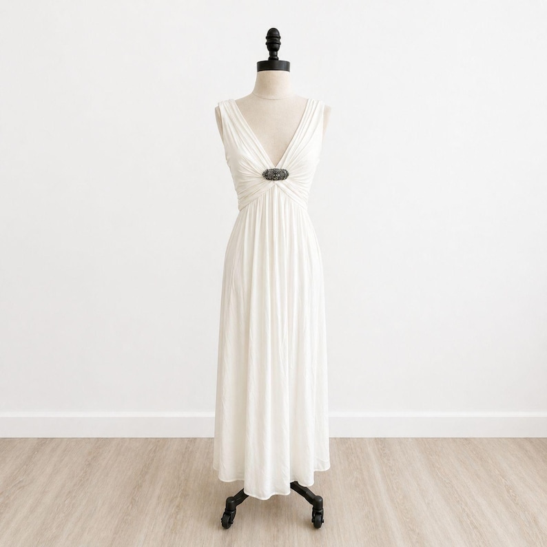 BCBG Max Azria witte Griekse Y2K maxi-jurk XS formeel schoolbal vintage begin jaren 2000 afbeelding 1
