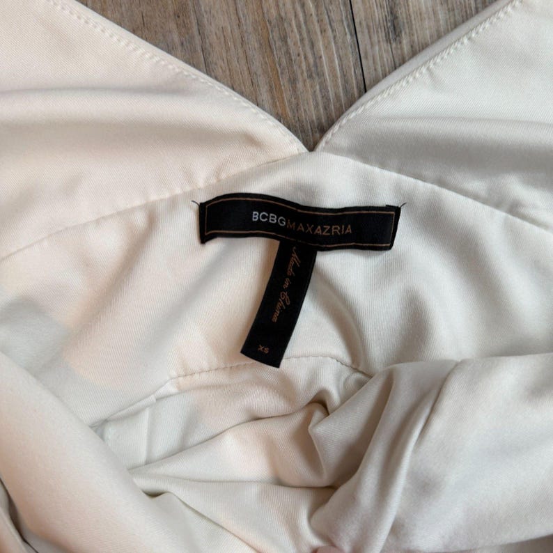 BCBG Max Azria witte Griekse Y2K maxi-jurk XS formeel schoolbal vintage begin jaren 2000 afbeelding 10