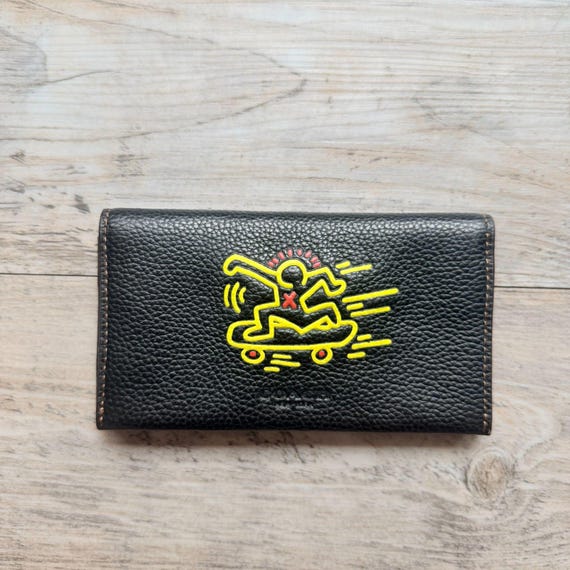 Coach x Keith Haring Black Pebbled Leather Folding Wa… - Gem
