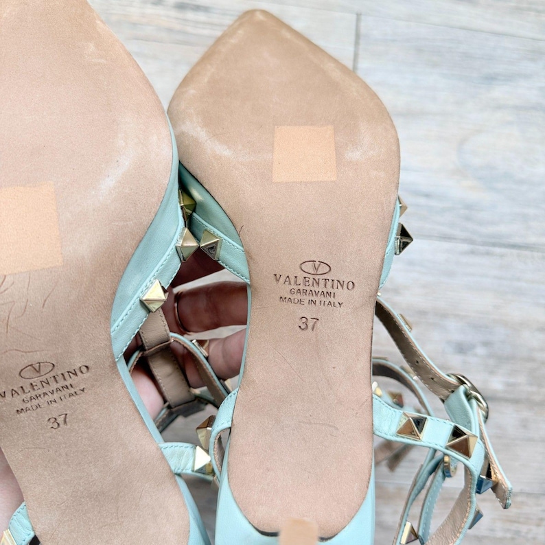 Valentino Garavani Rockstud Mint Leather Cage Flats Dames, EU 37, Italië afbeelding 7