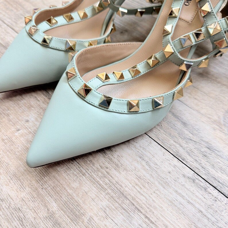 Valentino Garavani Rockstud Mint Leather Cage Flats Dames, EU 37, Italië afbeelding 11