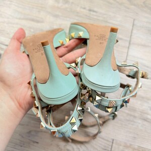 Valentino Garavani Rockstud Mint Leather Cage Flats Dames, EU 37, Italië afbeelding 5