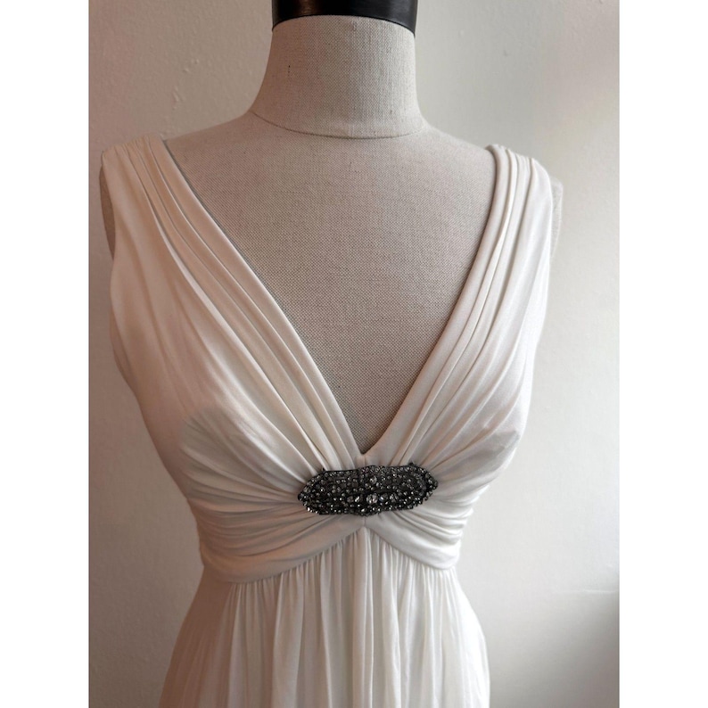 BCBG Max Azria witte Griekse Y2K maxi-jurk XS formeel schoolbal vintage begin jaren 2000 afbeelding 6