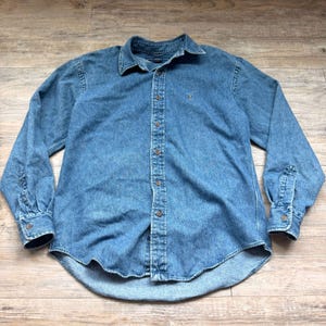 Camicia vintage Ralph Lauren Sport Denim Button Down da donna, blu chambray, taglia M