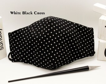 Black White Cross / Cotton mask / Filter pocket / Adjustable soft elastic / Filter Pads separately / Seamless nose wire