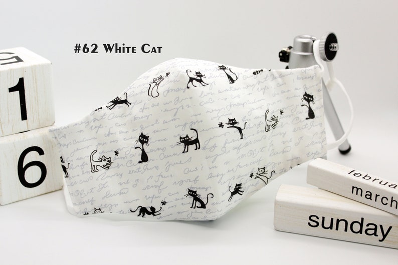 White Cat / Cats Face Mask / Cotton Face Mask / Filter Pocket Etsy
