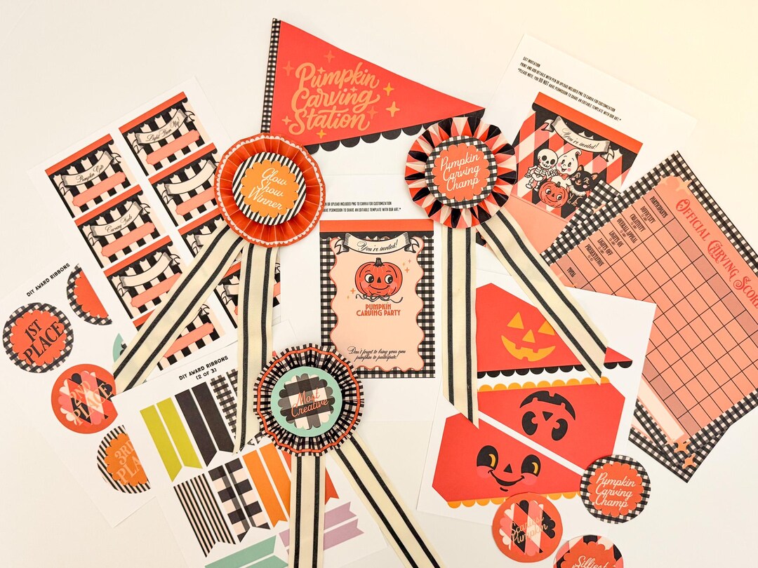 Pumpkin Carving Party Printable Set With DIY Award Ribbons and Pennant ...