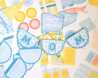 Etiquetas de regalo para el Día de la Madre imprimibles / Decoración estilo cottagecore, etiquetas para mamá, abuela y suegra, banderines, manualidades para niños, arte con huellas dactilares de hortensias