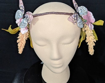 Fantasy Butterfly Floral Ribbon Tied Crown