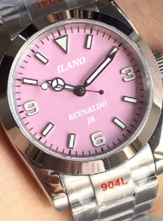 Pink Dial Explorer Watch - SEIKO NH35 Automatic Movement - Etsy