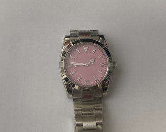 カスタム腕時計 NH35 Mod エクスプローラータイプ (ピンク) Pink Dial