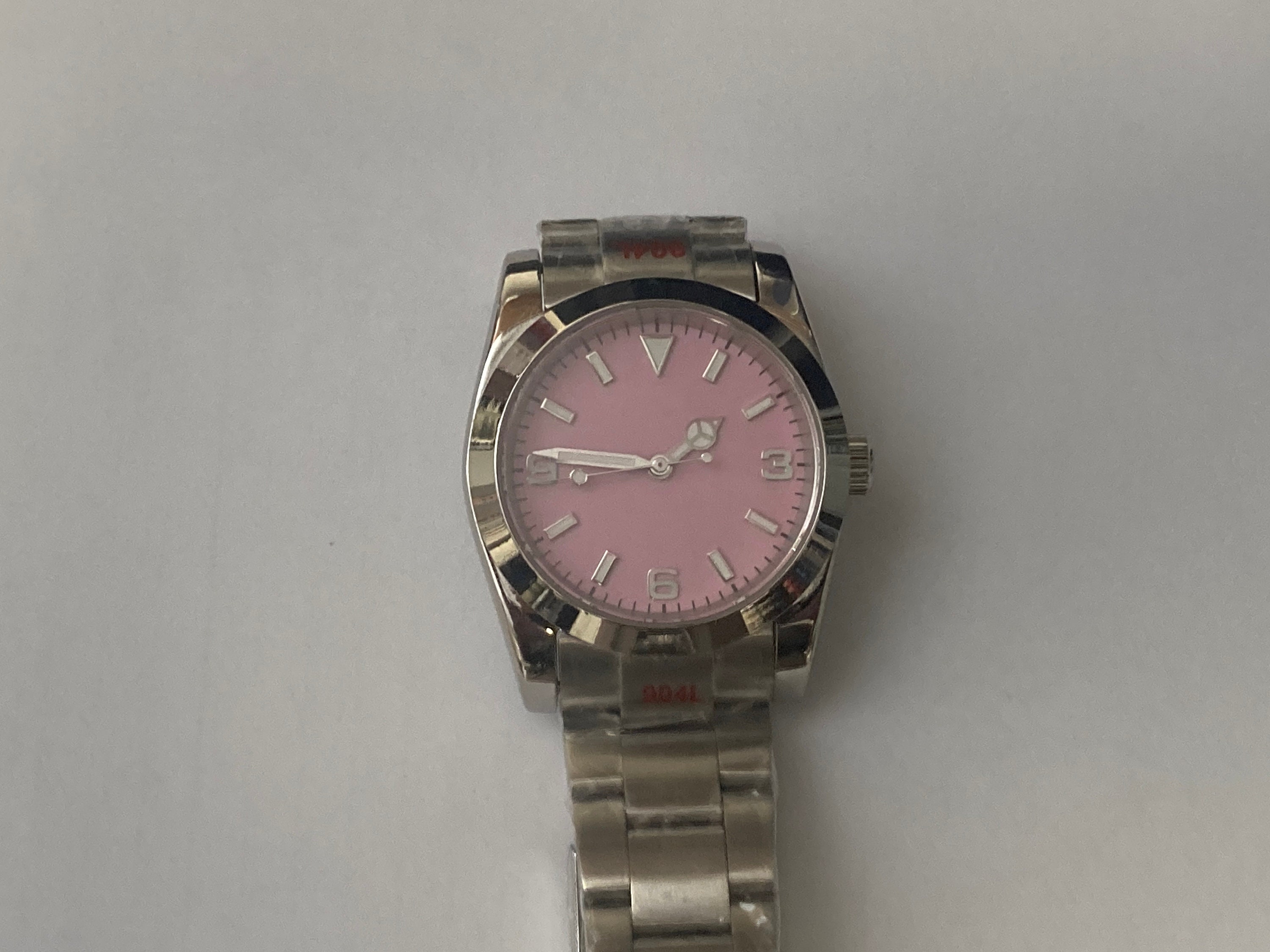 カスタム腕時計 NH35 Mod エクスプローラータイプ (ピンク) Pink Dial Explorer Watch - SEIKO NH35 Automatic Movement - Etsy