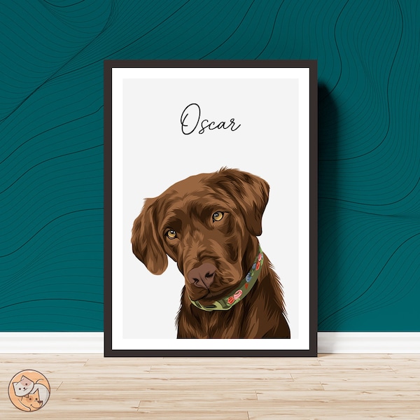 Pet Portrait, Hand-illustrated Custom Portrait, Personalized Dog Portrait, Custom Cat Portrait, Pet Memorial Gift, Digital or Print