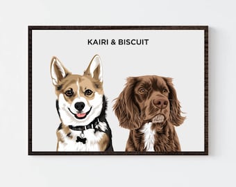 Pet Portrait | Custom Two Pet Portrait Print | Personalised Gift | Dog Portrait | Pet Memorial