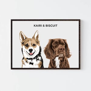 Ritratto di animale domestico / Stampa personalizzata di due ritratti di animali domestici / Regalo personalizzato / Ritratto di cane / Memoriale di animale domestico