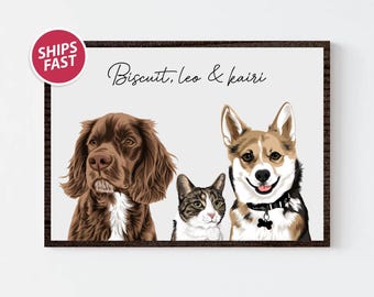 Pet Portrait, Custom Pet Portrait, Custom Dog Portrait, Custom Multiple Pet Portrait, Personalized Pet Portrait from Photo | SHIPS FAST