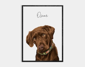 Pet Portrait | Hand-illustrated Custom Portrait | Personalized Dog Wall Art | Pet Memorial Gift | Digital, Print or Framed, FAST SHIPPING