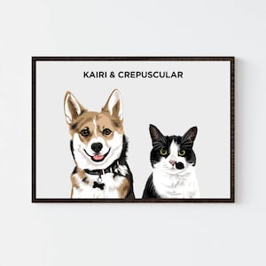 Ritratto di due animali / Stampa personalizzata di due animali / Regalo personalizzato / Ritratto di cane / Commemorativo per animali domestici