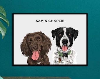 Pet Portrait | Custom Two Pet Portrait Print | Personalised Gift | Dog Portrait | Pet Memorial