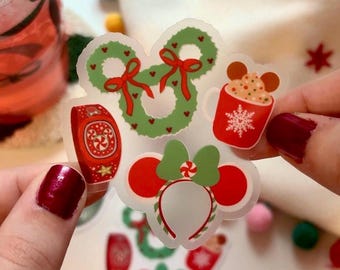 Christmas Sticker, Mickey Wreath Sticker, Christmas Gift, Stocking Stuffer, Minnie Ears Sticker, Mickey Decal, Christmas, Laptop Decal