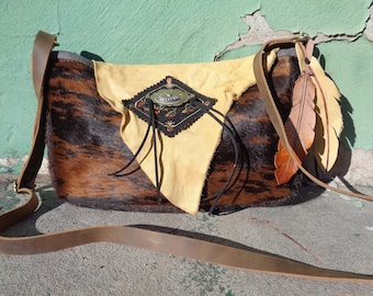 Western Crossbody, Southwest Handbag, Hair on Hide Purse, Western Boho Bag, Brindle Hide Purse, Bohemian Crossbody