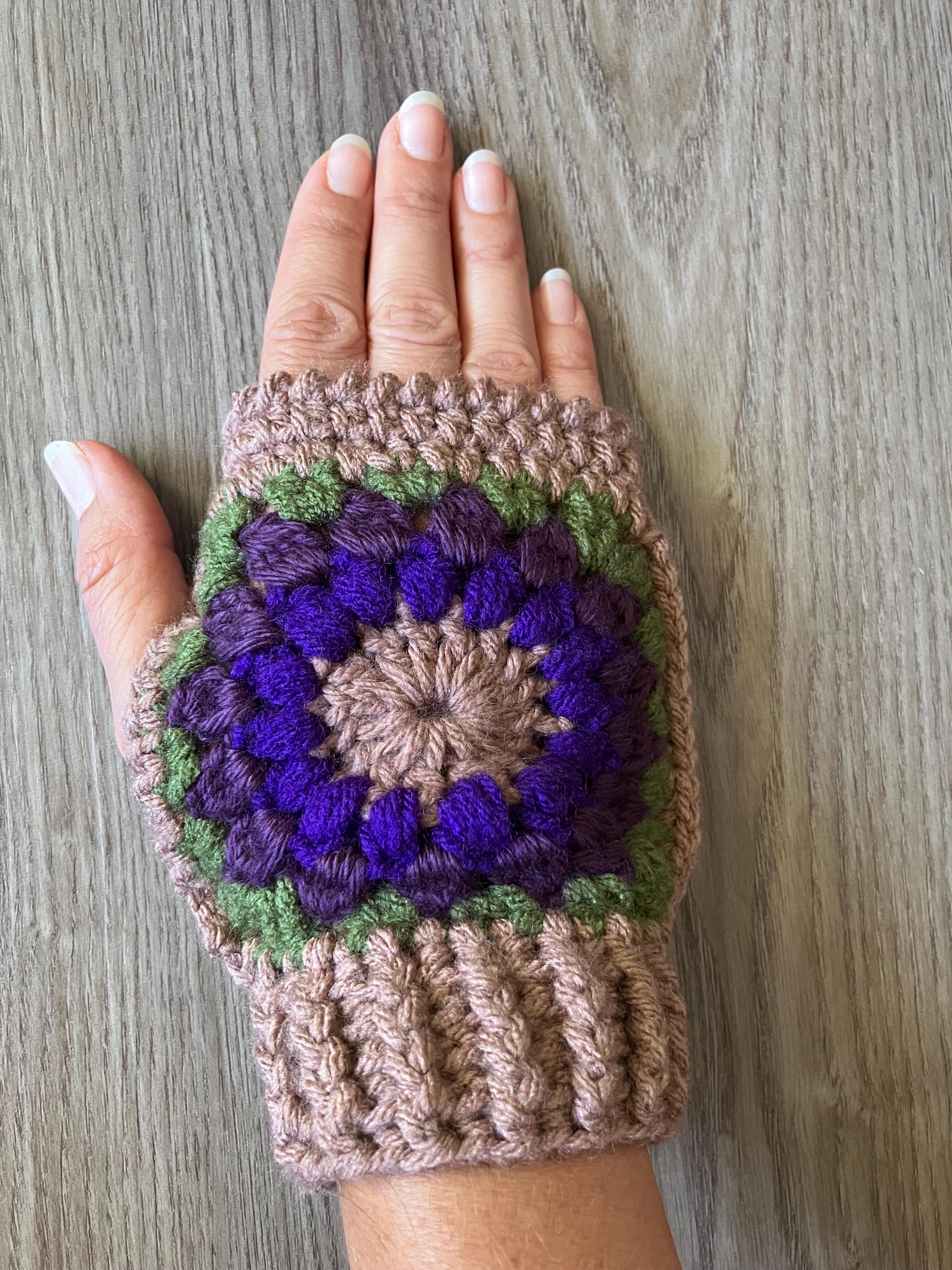 Unique elegant one of a kind crochet hat & scarf set o/s plum very soft and warm Plum Floral Hat, Scarf Fingerless Gloves Set Crocheted  main image 4