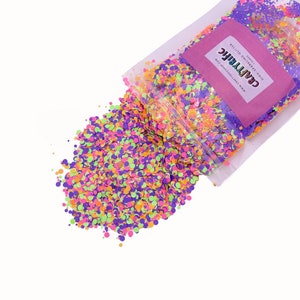 Neon Dots Chunky Glitter Mix, Solvent Resistant, Mixed Size Chunky Mix, Polyester Glitter Mixes