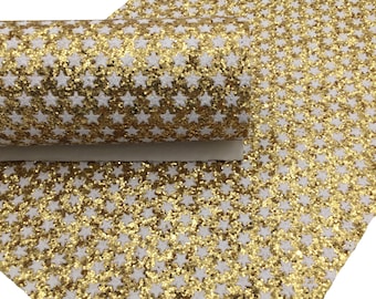 STARS GOLD Chunky Glitter Canvas Sheets, Chunky Material Canvas, Glitter Canvas Sheet, Glitter Fabric Sheet, Material for Bows - 0422