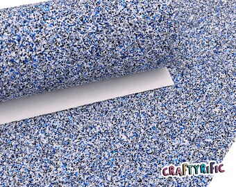 White and Blue Chunky Glitter Sheet, Mix Chunky Glitter, Glitter Canvas Sheet, Canvas Fabric for Bows - 0805